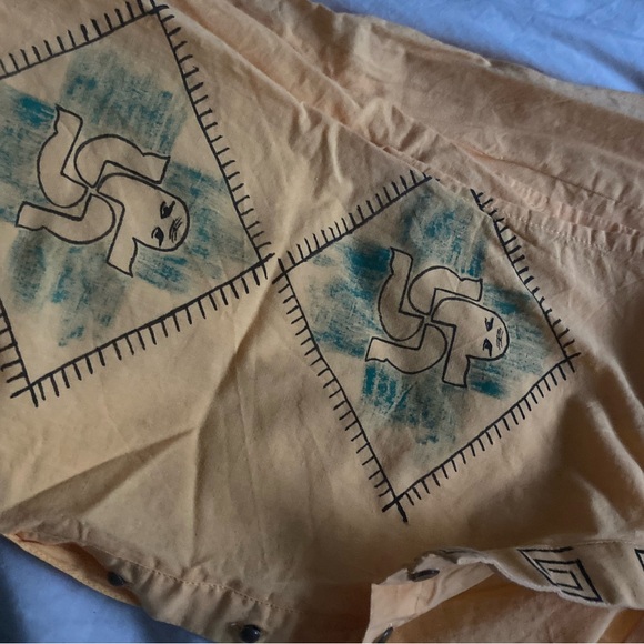 Artisan hand painted primitive vintage slip sun midi dress in warm yellow - Picture 8 of 8